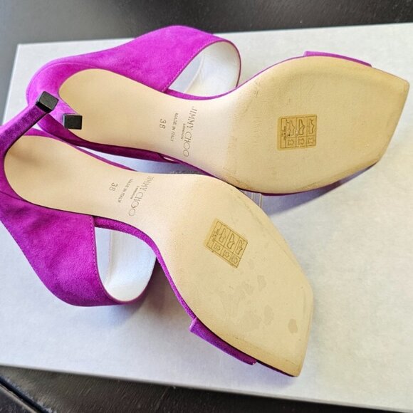 Jimmy Choo Hira Mule Sandals Magenta Suede Square Toe Stiletto Heels - Picture 10 of 16